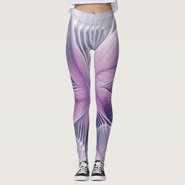 Hübsche rosa Blume Moderne Abstrakte Fraktal Kunst Leggings (Vorderseite)
