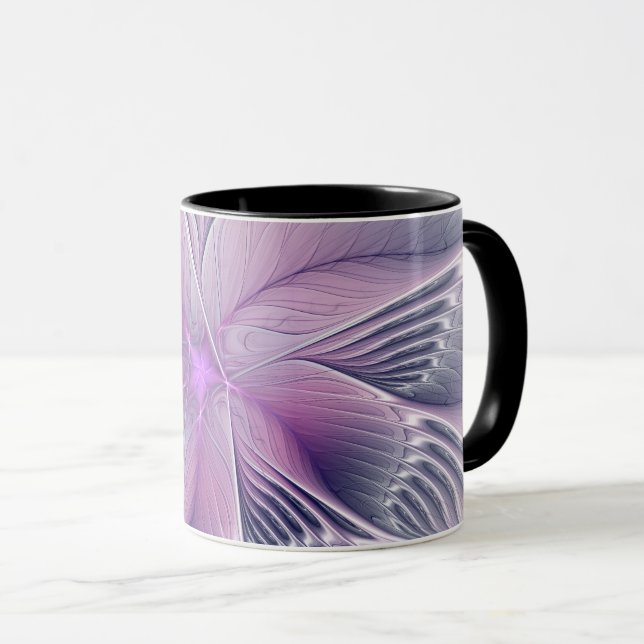 Hübsche rosa Blume Moderne Abstrakte Fraktal Kunst Tasse (VorderseiteRechts)