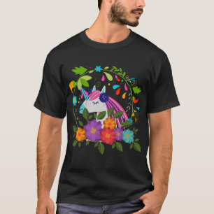 Hübsche rosa Blume Niedlich Einhorn Frohe Weihnach T-Shirt