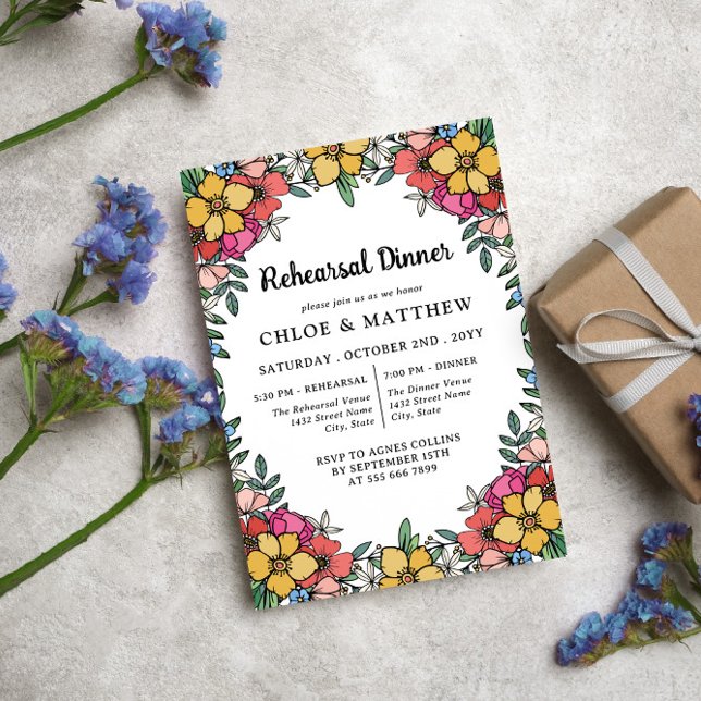 Hübsche rosa Blume Probe Abendessen Einladung (Von Creator hochgeladen)