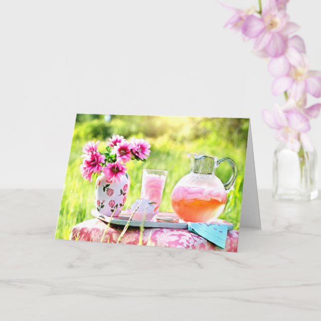 Hübsche rosa Blume und Erdbeergetränk Karte (Orchidee)