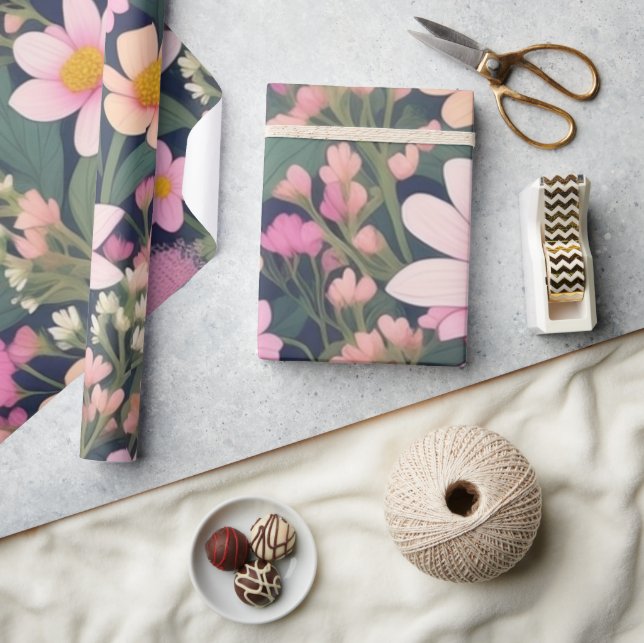 Hübsche rosa Blumen Geschenkpapier (Kunsthandwerk)
