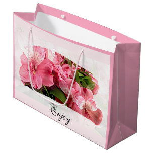 Hübsche rosa Blumen-Geschenktasche Große Geschenktüte