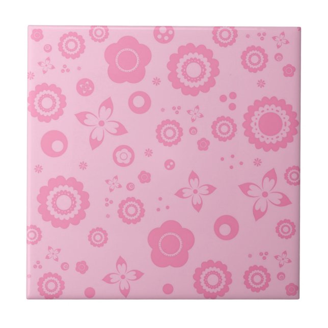 Hübsche rosa Blumen-Girly Retro Blumenmuster Fliese (Vorderseite)