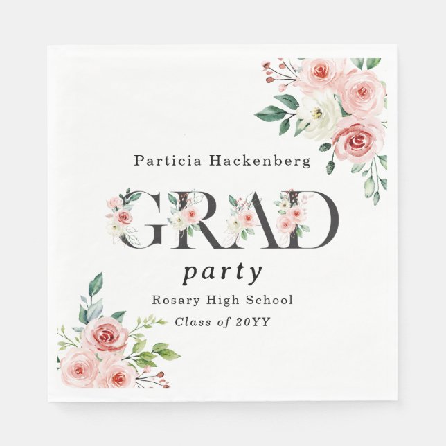 Hübsche rosa Blumen GRAD benutzerdefinierte Party- Serviette (Vorderseite)