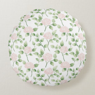 Hübsche rosa Blumen grüne Blätter Baby Shower Rundes Kissen
