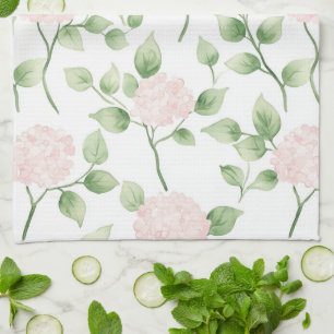 Hübsche rosa Blumen grüne Blätter Geschirrtuch
