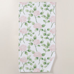 Hübsche rosa Blumen grüne Blätter Strandtuch