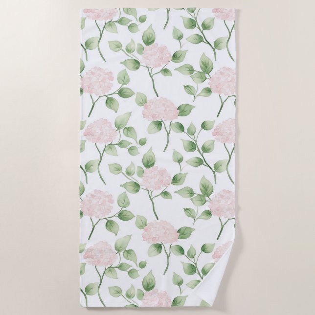 Hübsche rosa Blumen grüne Blätter   Strandtuch (Vorderseite)