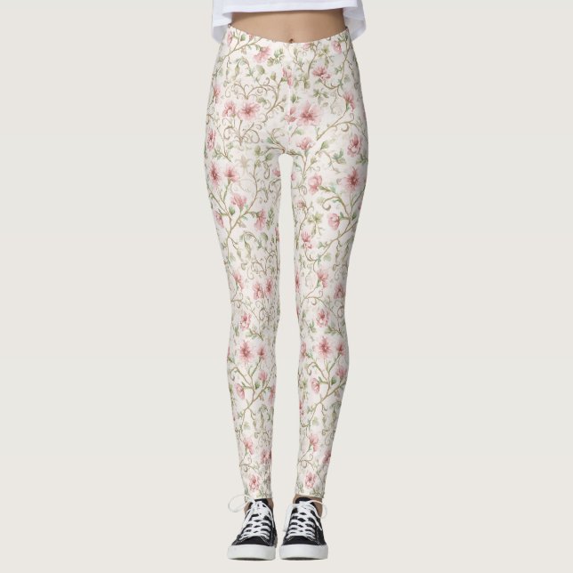 Hübsche rosa Blumen Leggings (Vorderseite)