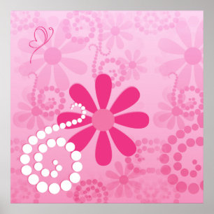 Hübsche rosa Blumen-niedliches Retro Poster
