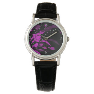 Hübsche rosa Blumen Sternenexplosionen Funkeln Armbanduhr