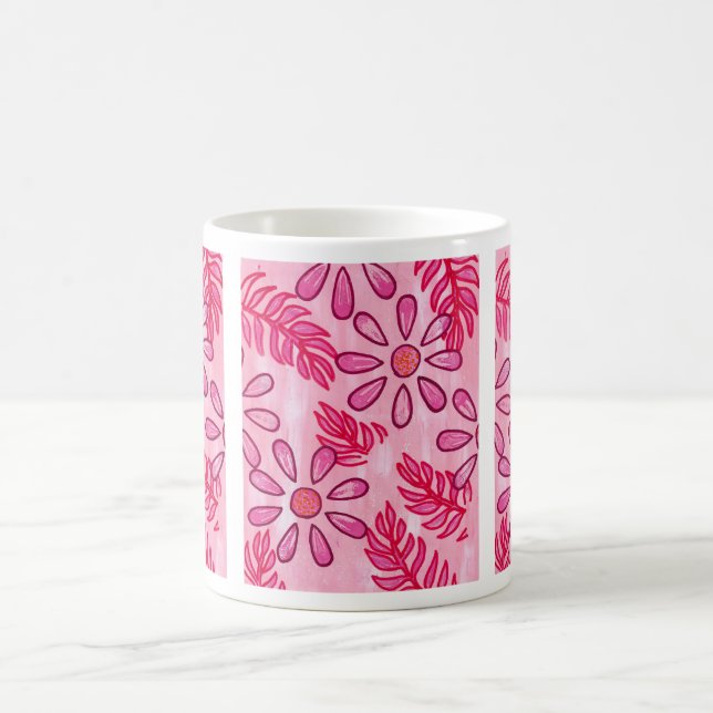 Hübsche rosa Blumen- und Blätter-Abstrakt-Tassen Kaffeetasse (Mittel)