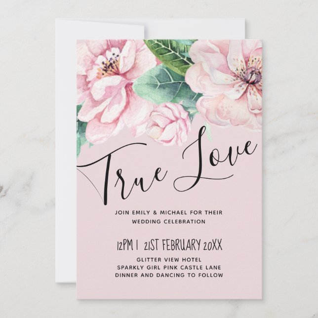 Hübsche Rosa Blumengrün Blätter Hochzeitbudget (Vorderseite)