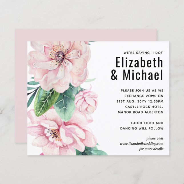 Hübsche Rosa Blumengrün Blätter Hochzeitbudget (Vorne/Hinten)