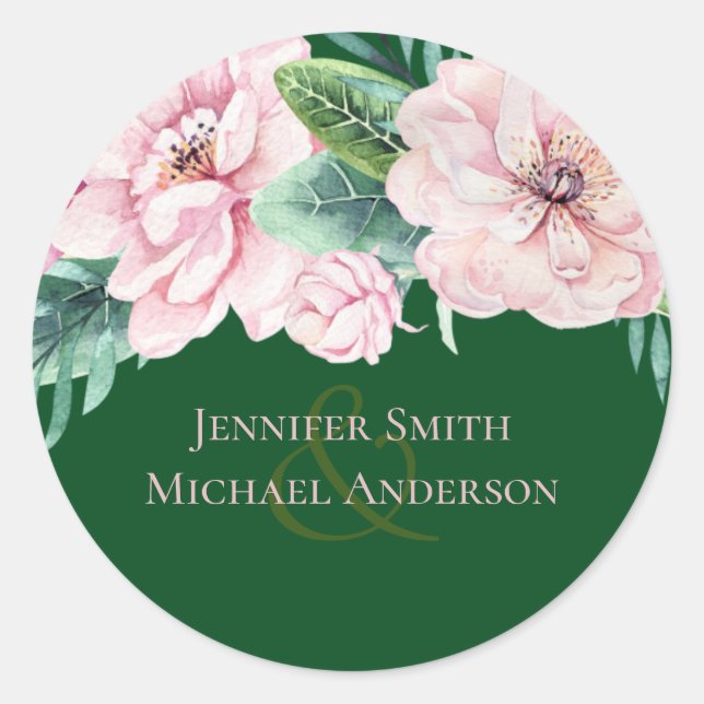Hübsche Rosa Blumengrün Blätter Hochzeitbudget Runder Aufkleber (Vorderseite)