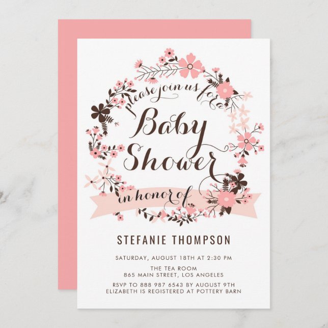 Hübsche Rosa Blumenkleider Kinderdusche Einladung (Vorne/Hinten)