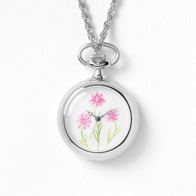 Hübsche rosa Blumenkunst Armbanduhr (Vorderseite)