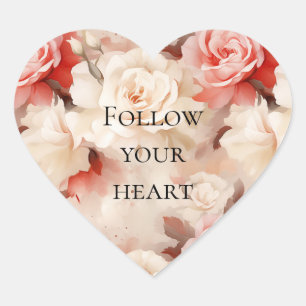 Hübsche rosa Blush-Creme floral Herz-Aufkleber
