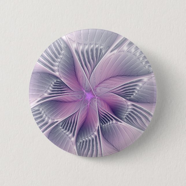 Hübsche rosa Blüten moderne abstrakte Fraktal-Kuns Button (Vorderseite)