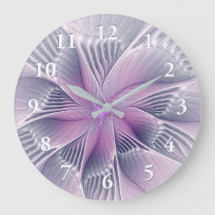 Hübsche rosa Blüten moderne abstrakte Fraktal-Kuns Große Wanduhr