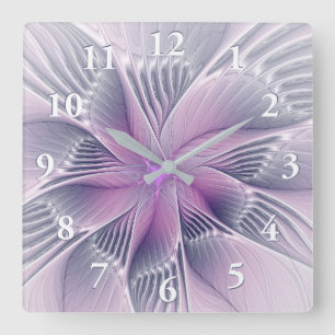 Hübsche rosa Blüten moderne abstrakte Fraktal-Kuns Quadratische Wanduhr