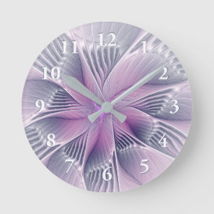 Hübsche rosa Blüten moderne abstrakte Fraktal-Kuns Runde Wanduhr