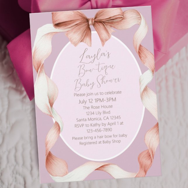 Hübsche rosa Bogen Boutique Baby-Party Einladung (Von Creator hochgeladen)