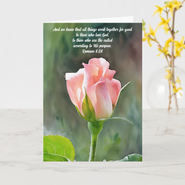 Hübsche Rosa Bud Bible Verse Art Note Card Karte (Gelbe Blume)