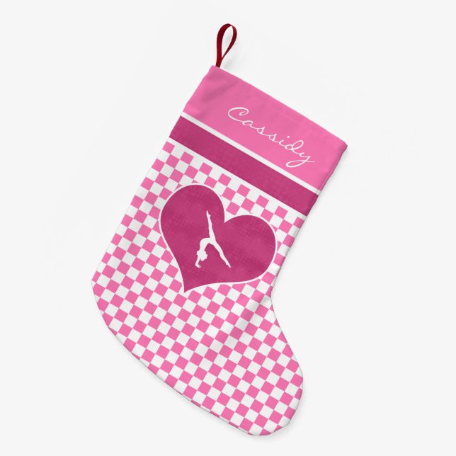 Hübsche rosa Checkered Gymnastik mit Monogramm Kleiner Weihnachtsstrumpf (Vorderansicht (hängend))