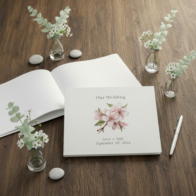 Hübsche Rosa Cherry Blossom Blume Hochzeit Gästebuch (Pretty pink Cherry Blossom flower Wedding Guest Book.)