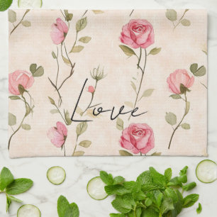 Hübsche rosa cremefarbene Rosen Blumen Geschirrtuch