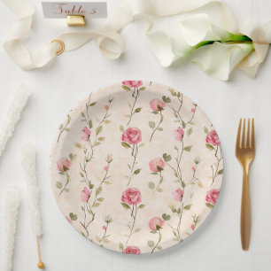 Hübsche rosa cremefarbene Rosen Blumen Hochzeit  Pappteller