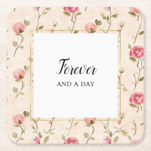 Hübsche rosa cremefarbene Rosen Florale Hochzeit F Rechteckiger Pappuntersetzer