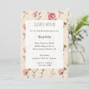 Hübsche rosa cremige Rosen Blumen Geburtstag Einladung