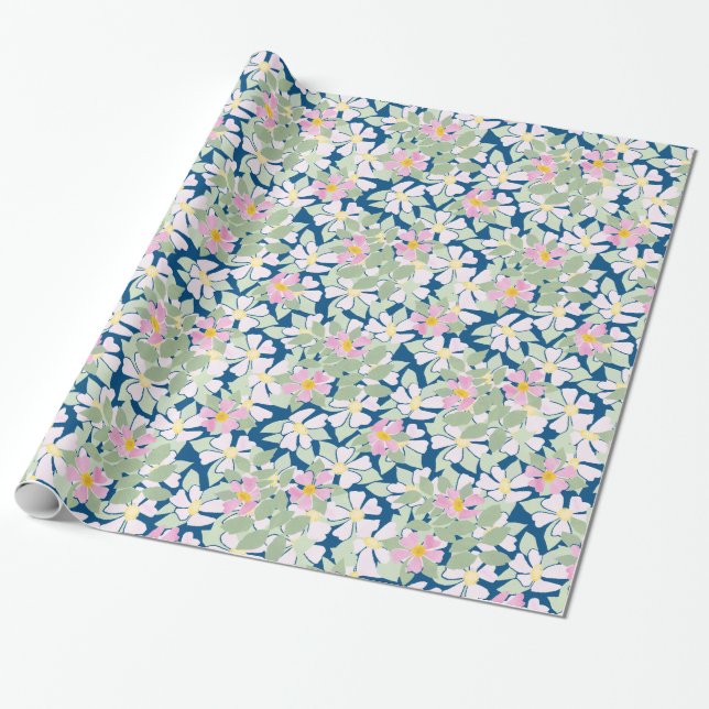Hübsche rosa Dogros auf blauem Wrapping Paper Geschenkpapier (Ungerollt)