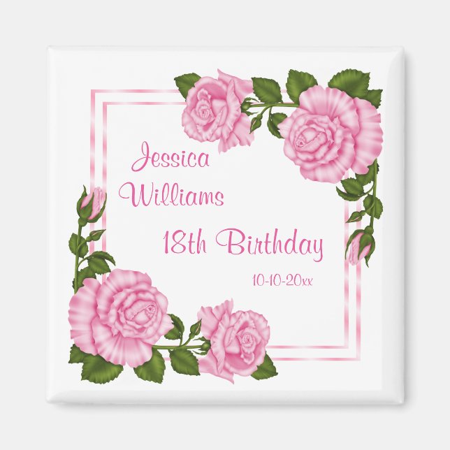 Hübsche rosa Eckblumenstrauß-18. Geburtstag Magnet (Vorne)