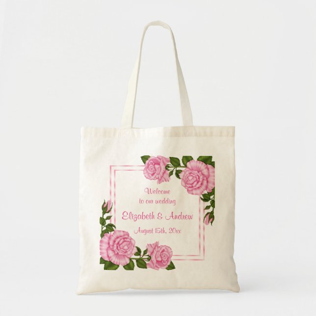 Hübsche rosa Eckblumensträuße, die Willkommen Tragetasche (Vorne)
