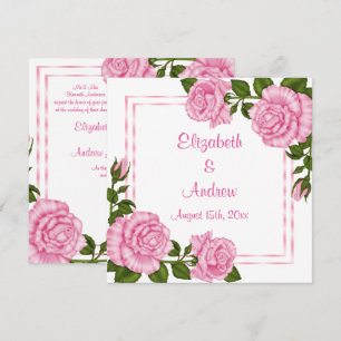 Hübsche rosa Eckbouquets Hochzeit Einladung