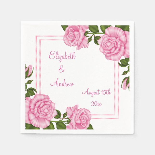 Hübsche Rosa Ecke Bouquets Hochzeit/Verlobung Serviette (Vorderseite)