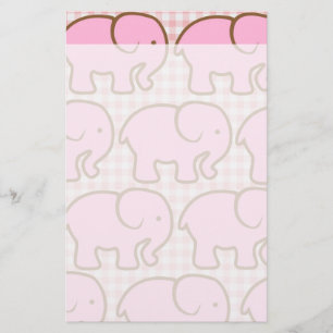 Hübsche rosa Elefanten auf rosa Kariertes Muster Briefpapier