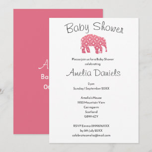Hübsche rosa Elefanten-Baby-Party  Einladung