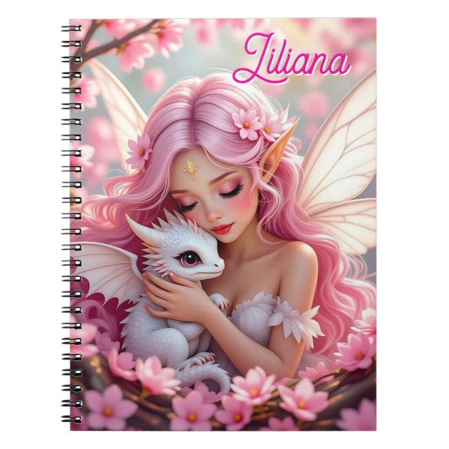 Hübsche rosa Elfenfee und Drache personalisiert Notizblock (Vorderseite)