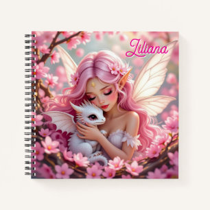 Hübsche rosa elfenhafte Fee & Drache Personalisier Notizbuch