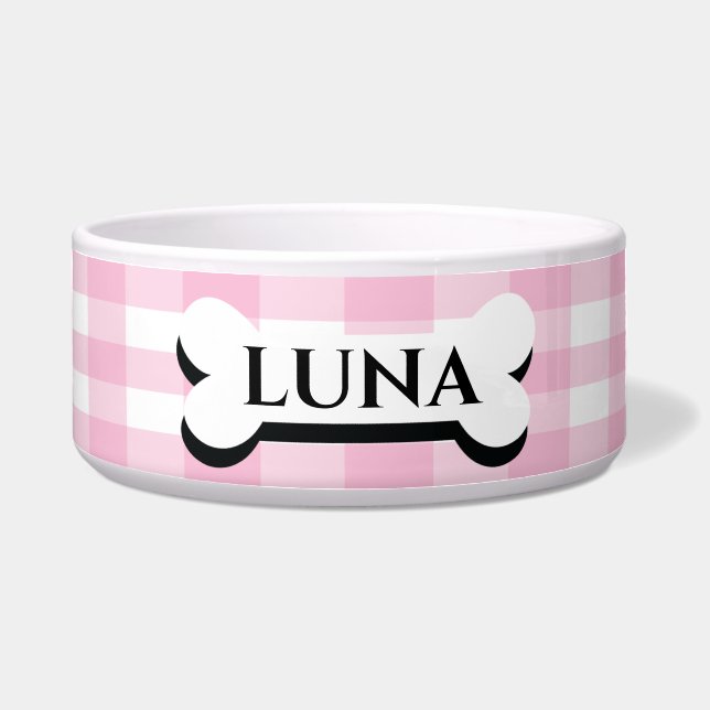 Hübsche, rosa entrippte personalisierte Hundeschal Napf (Vorderseite)