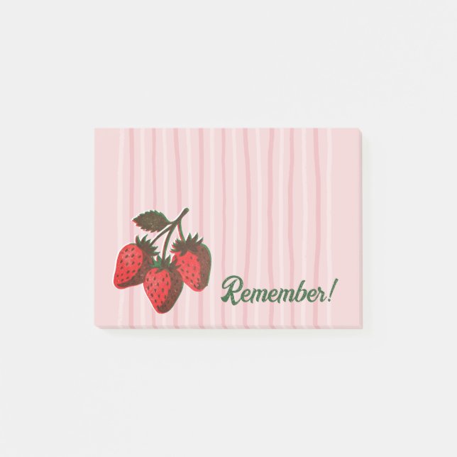 Hübsche rosa Erdbeeren und Streifen Erinnerung  Post-it Klebezettel (Vorderseite)
