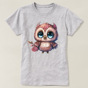 Hübsche rosa Eule mit Blumen T-Shirt