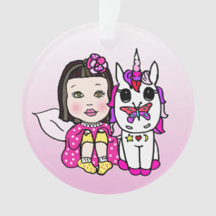 Hübsche Rosa Fairy & Regenbogen Einhorn & Schmette Ornament