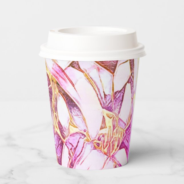 Hübsche Rosa Farben und Imitats Gold Blume Pappbecher (Rückseite)