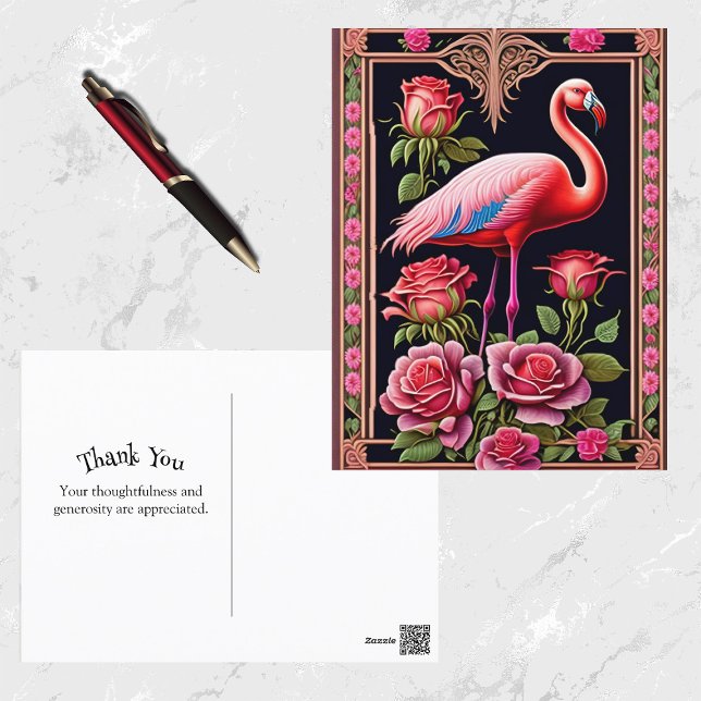 Hübsche Rosa Flamingo Rose Illustration Postkarte (Von Creator hochgeladen)